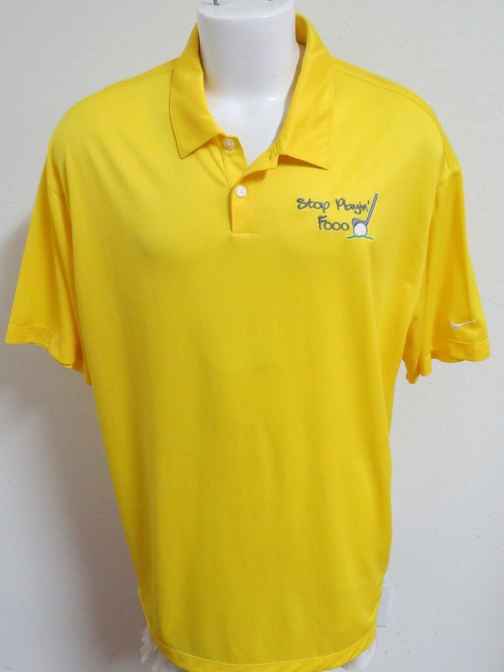 3XL STOP GOLFING Yellow Nike Dri-Fit Men's db #466T Golf Polo Shirt